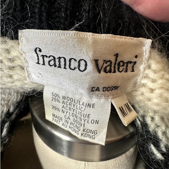 Vntg Franco Valeri Black Wool Blend Sweater Open Cardigan Duster Women's Size M - Picture 3 of 4